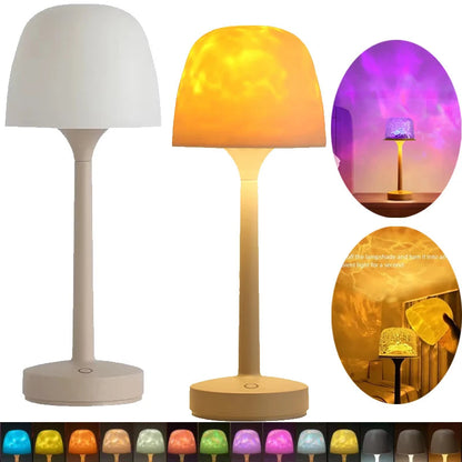Mushroom table lamp projecting a water ripple pattern