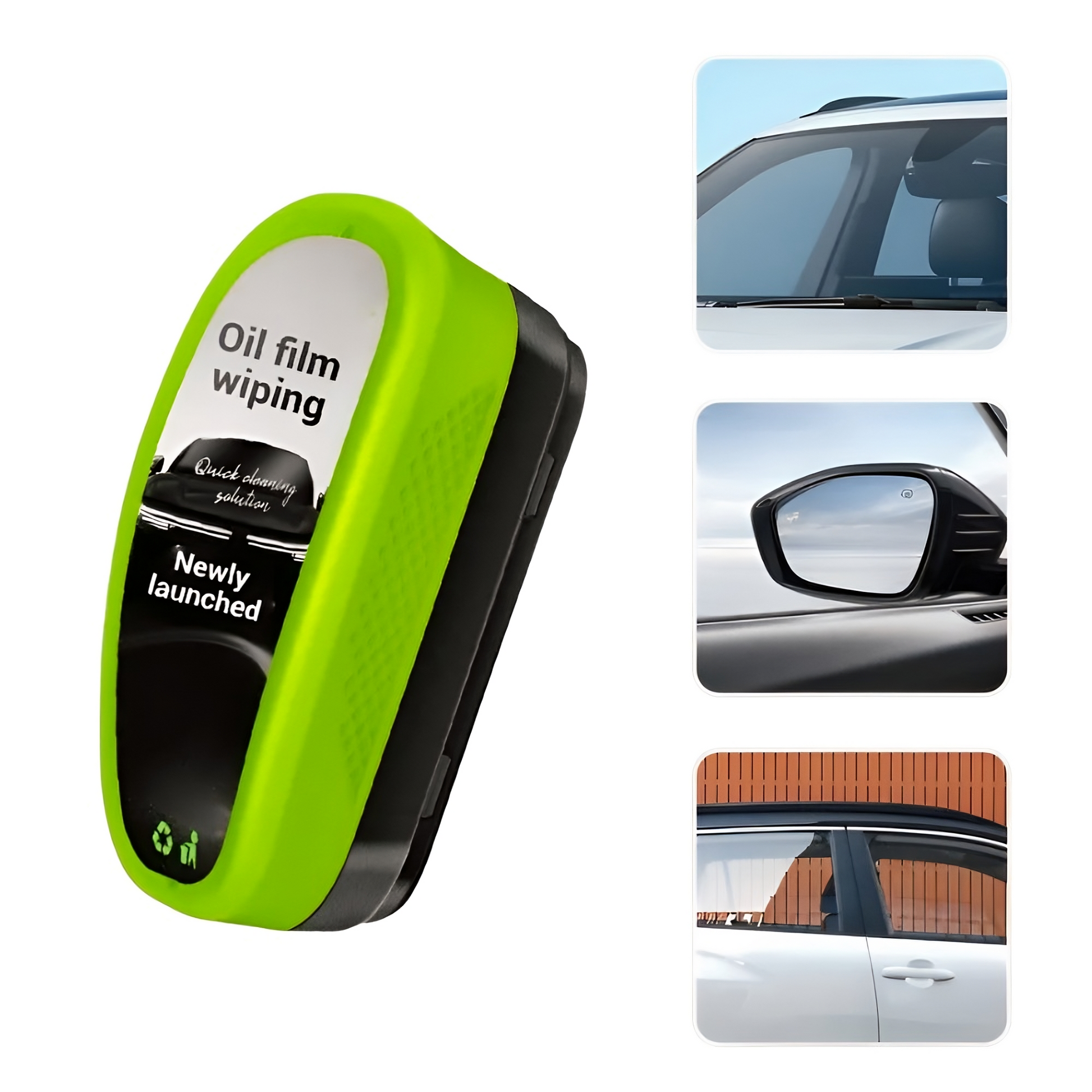 Oil film remover pad cleaning a car windscreen