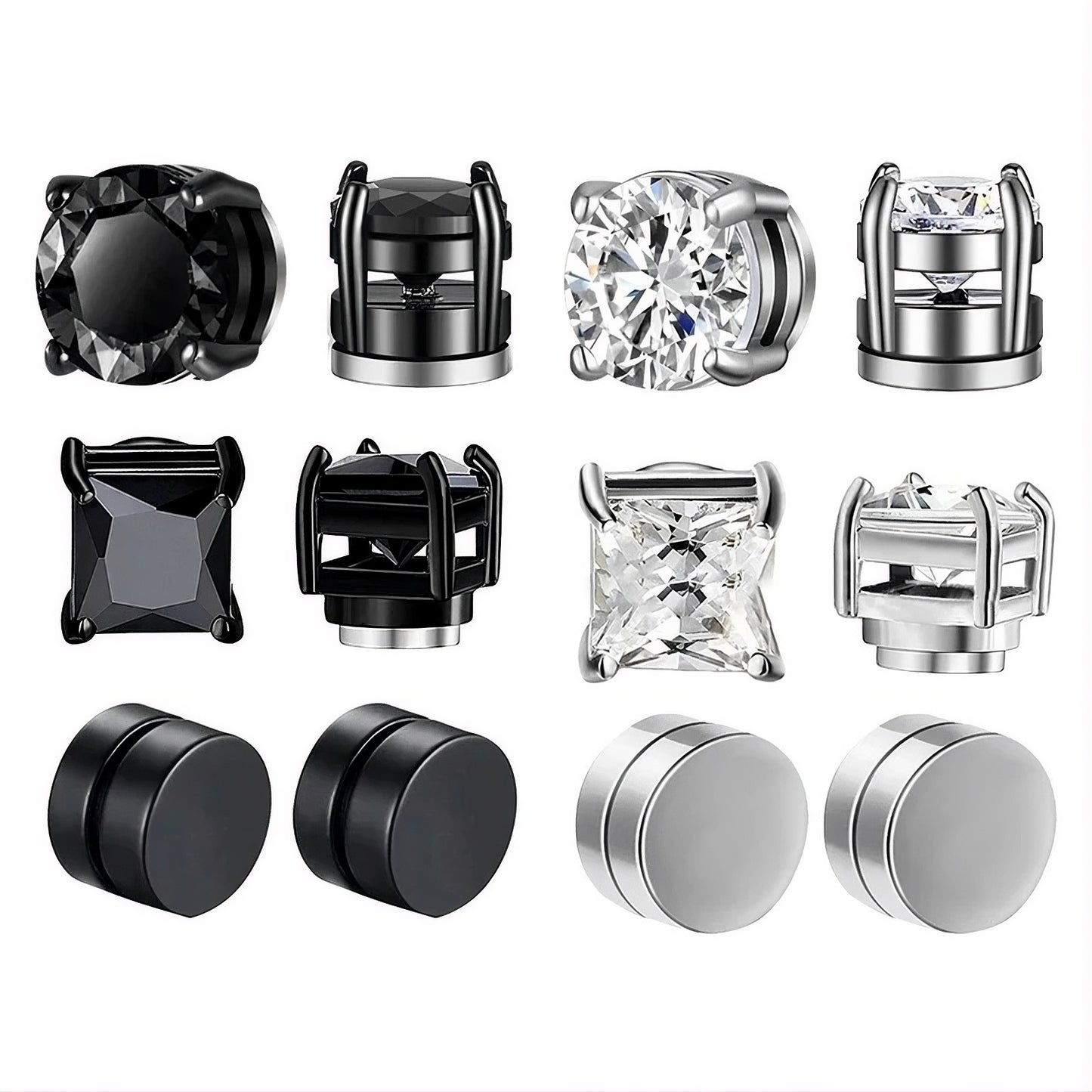 Magnetic clip-on zircon stud earrings, no piercing required