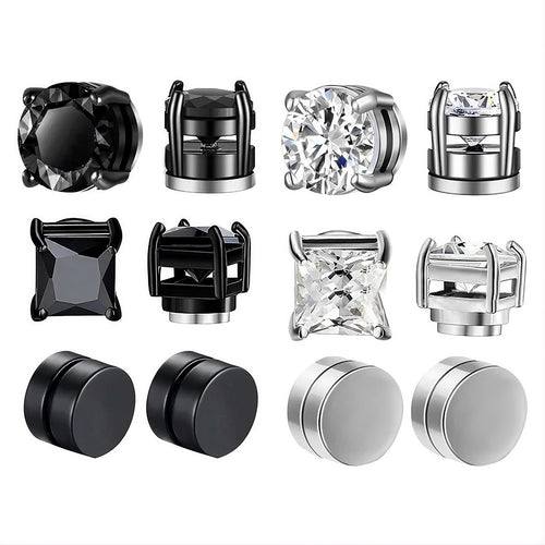 Magnetic clip-on zircon stud earrings, no piercing required