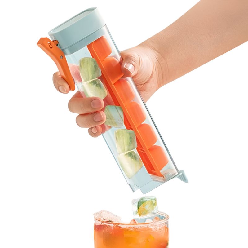 Ice cube maker tray with press handle in green