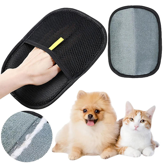 Silicone pet hair removal glove covered in loose fur