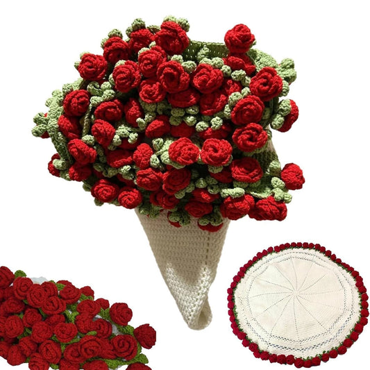 Crochet blanket folded into a rose bouquet shape