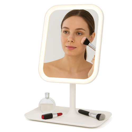 LED makeup mirror with dimmable rim lighting