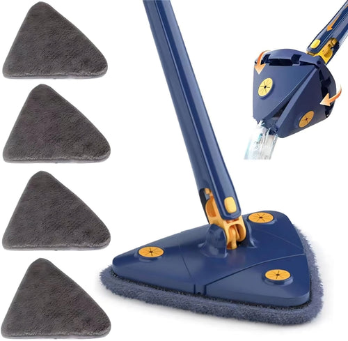 Self-squeeze triangular mop reaching a floor corner