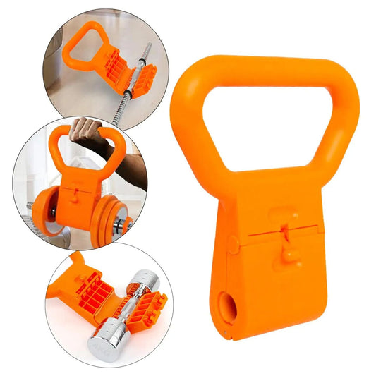 Kettlebell grip handle clamped onto a dumbbell
