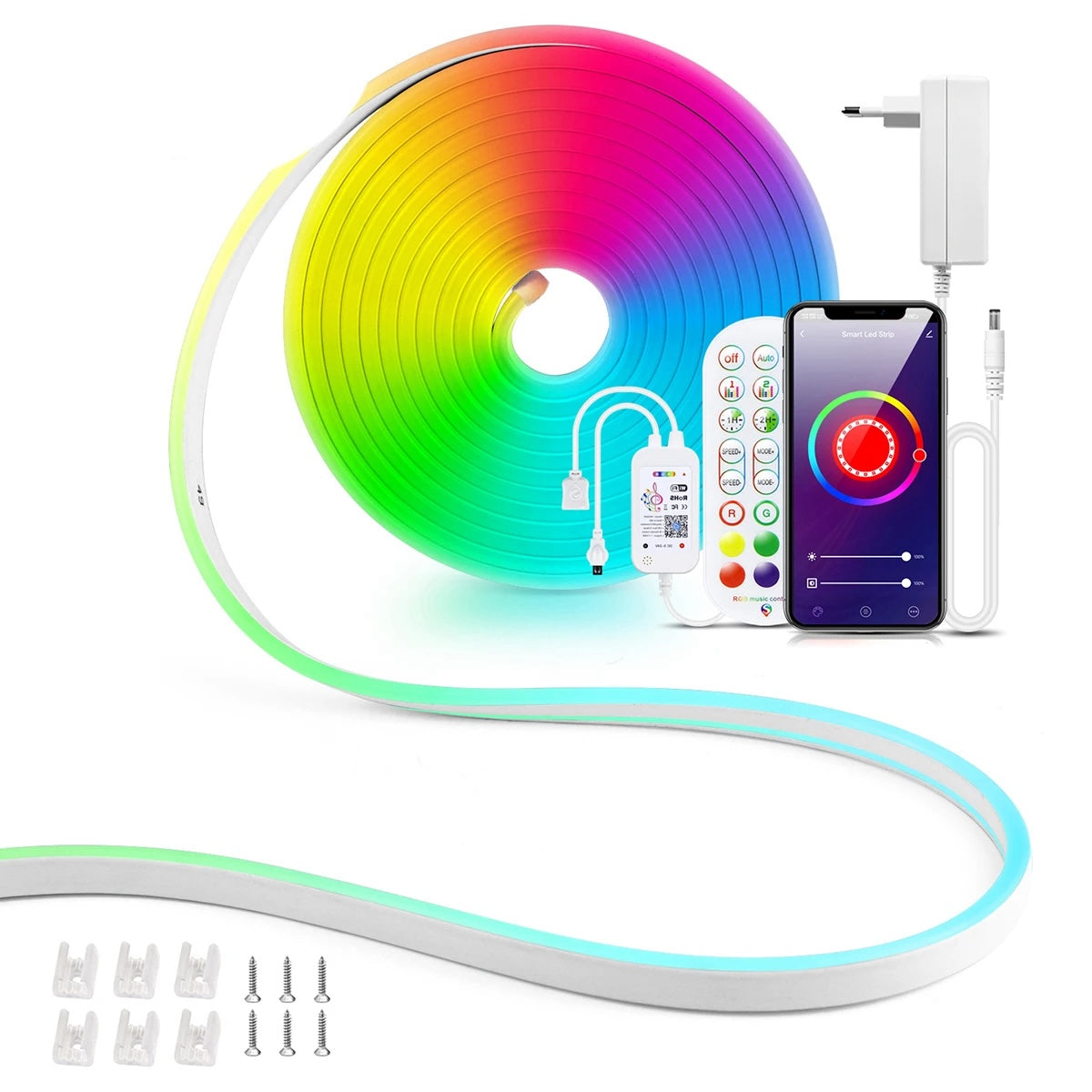 Smart neon LED rope light strip bent into a shape