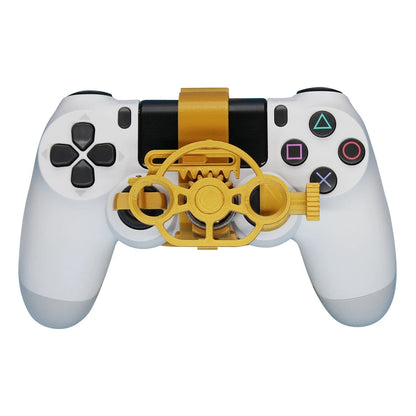 Mini steering wheel attachment clipped to a game controller