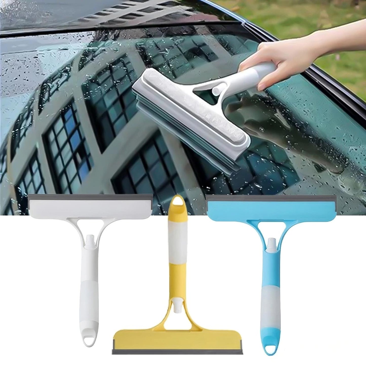 Long handle car window cleaner with microfibre pad