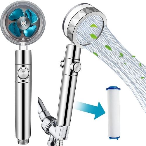 High pressure propeller shower head with spinning turbine