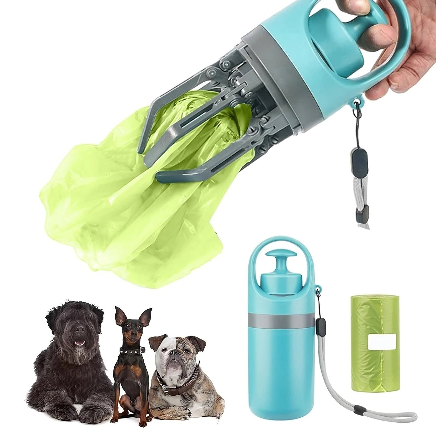 Portable dog poop scooper with attached bag holder