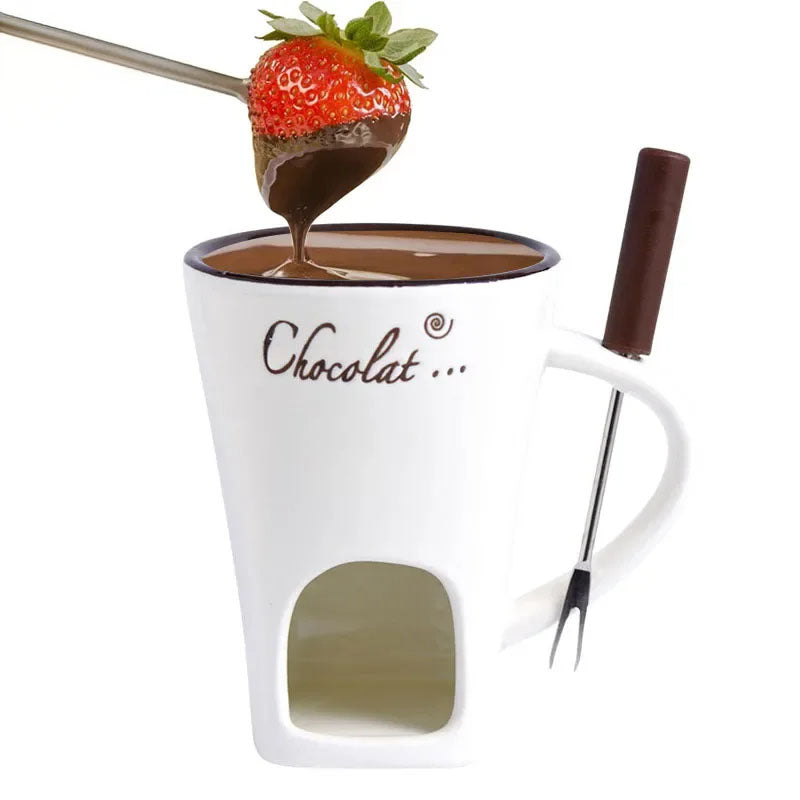 Ceramic fondue mug with tealight base melting chocolate