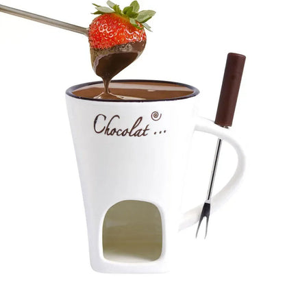 Ceramic fondue mug with tealight base melting chocolate