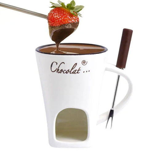 Ceramic fondue mug with tealight base melting chocolate
