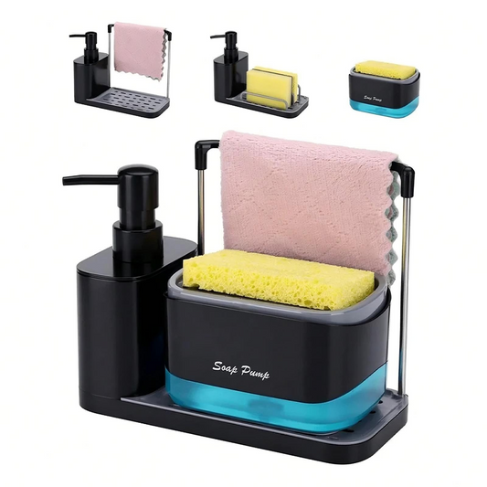 Soap dispenser set with sponge holder and drain tray