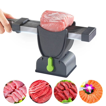 Manual fresh meat slicer with adjustable thickness dial