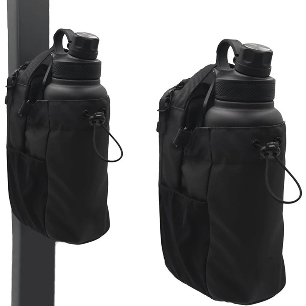 Magnetic water bottle bag attached to a gym machine frame