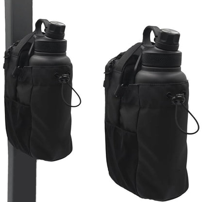 Magnetic water bottle bag attached to a gym machine frame