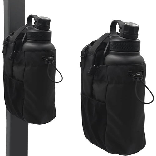 Magnetic water bottle bag attached to a gym machine frame