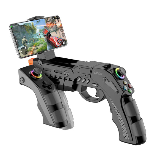 FPS gun grip Bluetooth controller holding a smartphone