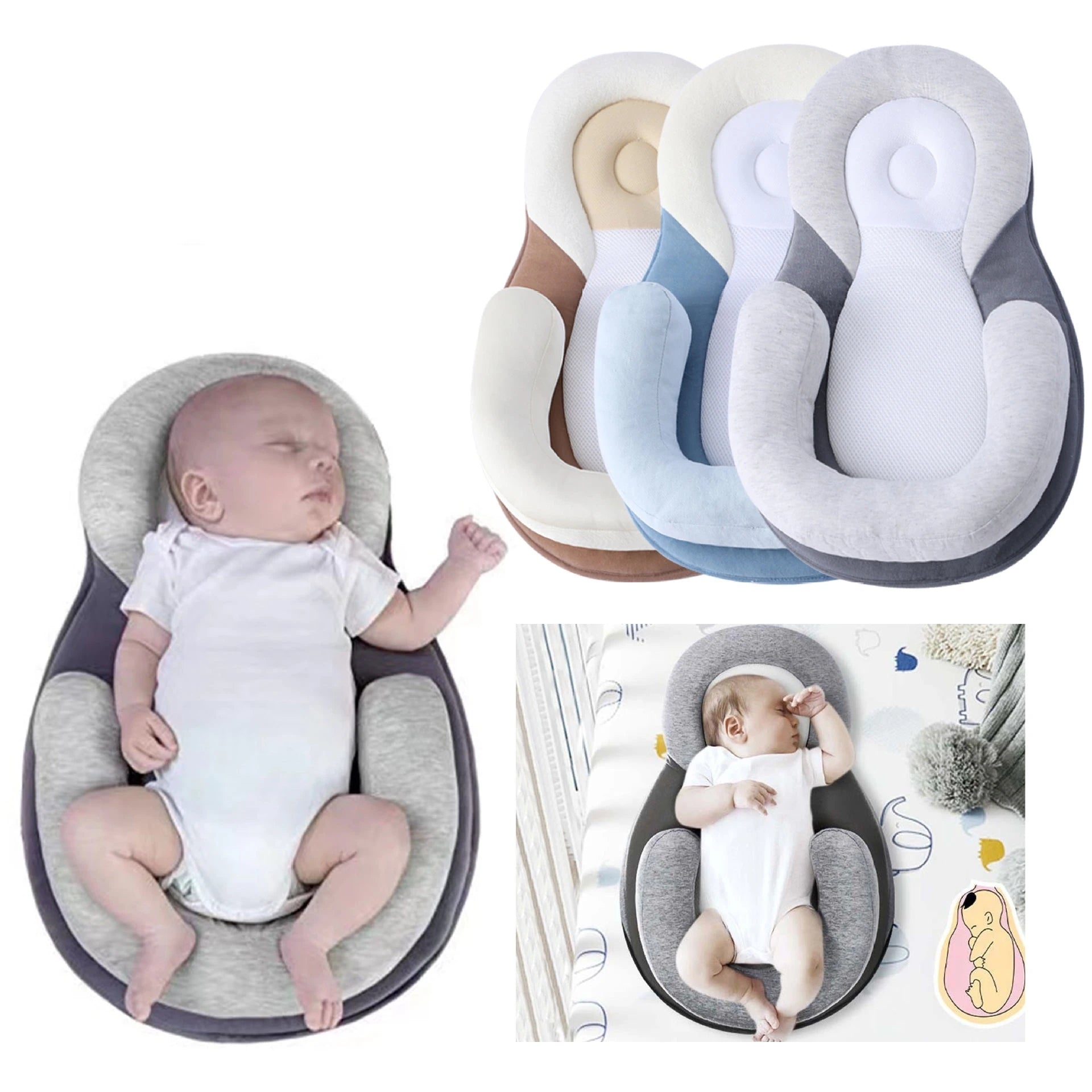 Baby anti-rollover sleeping pillow with side wedges