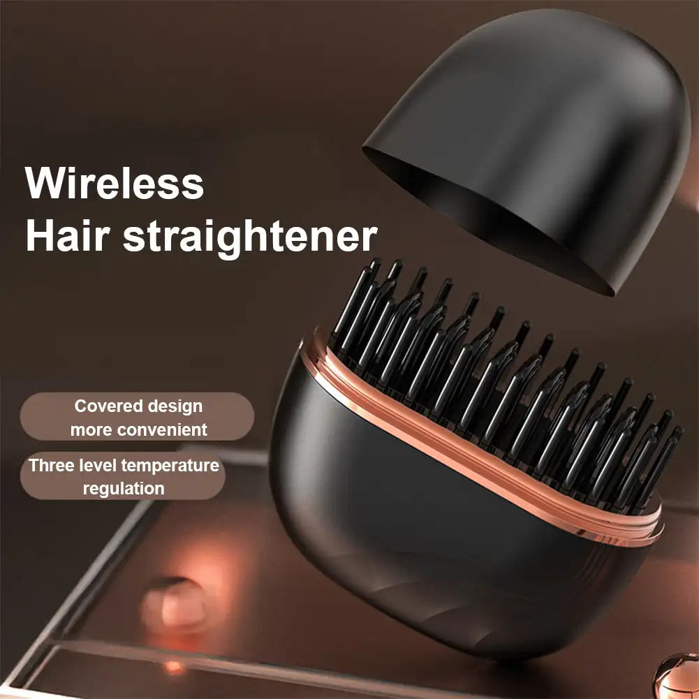 Straightener brush being used on long hair