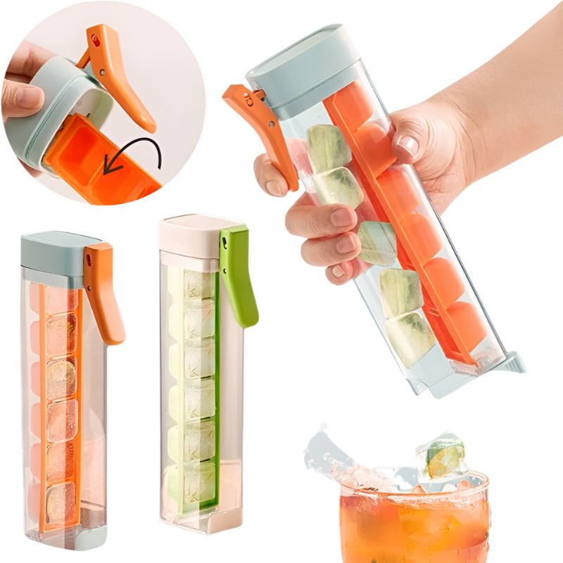 Ice cube tray releasing six cubes at once