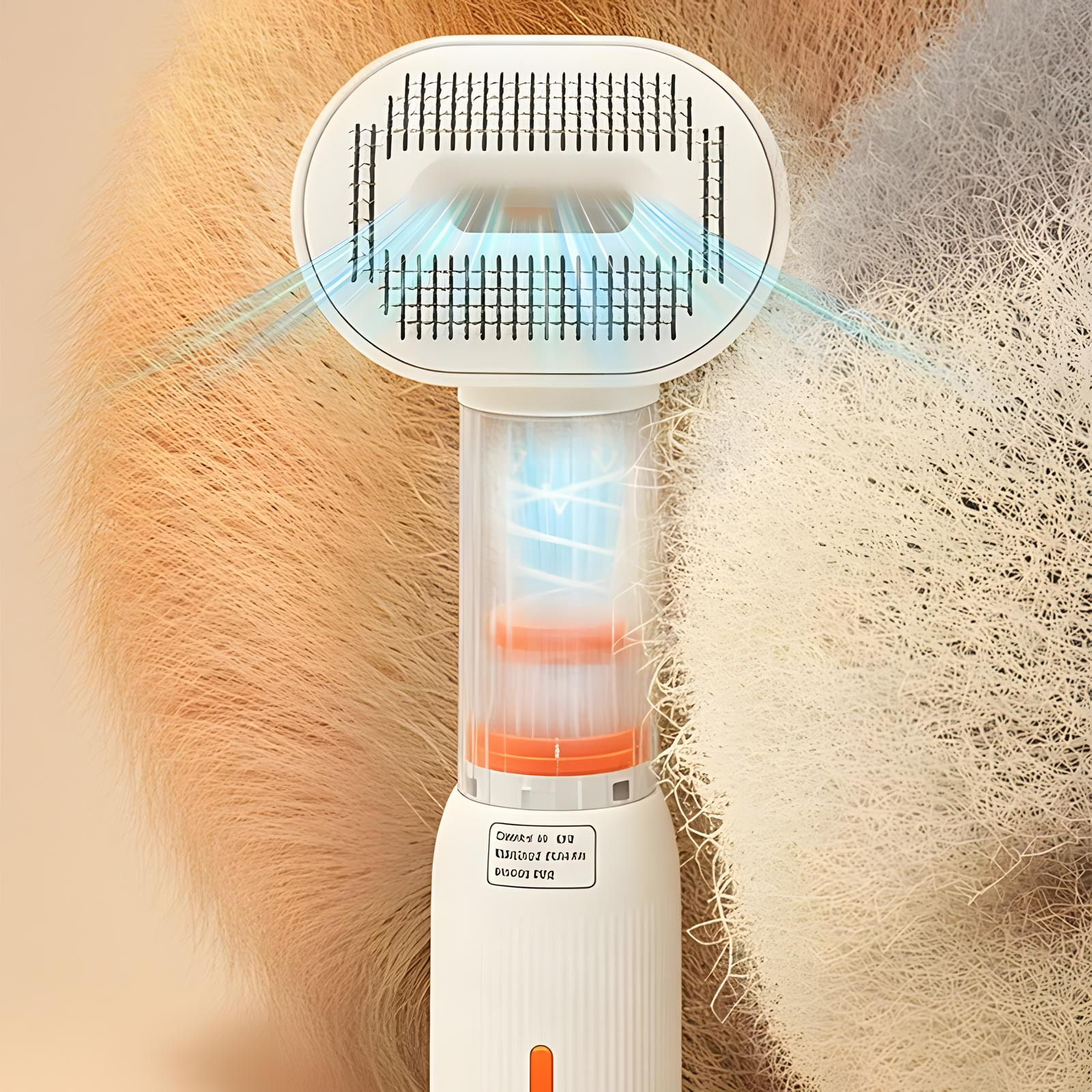 Clear chamber filling with loose pet fur during brushing