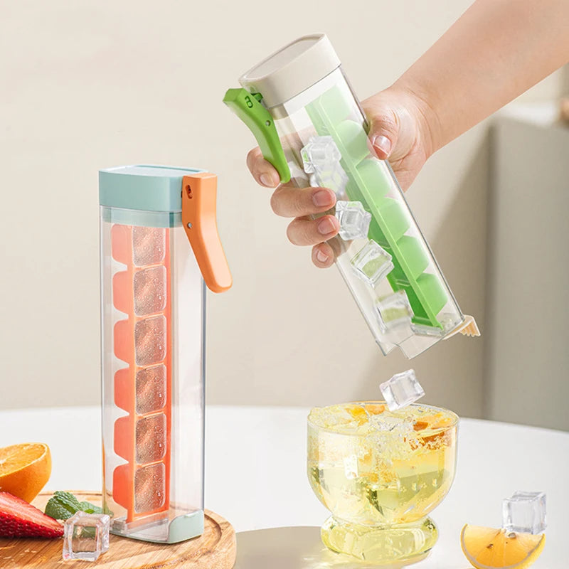 Ice cube maker tray shown in orange