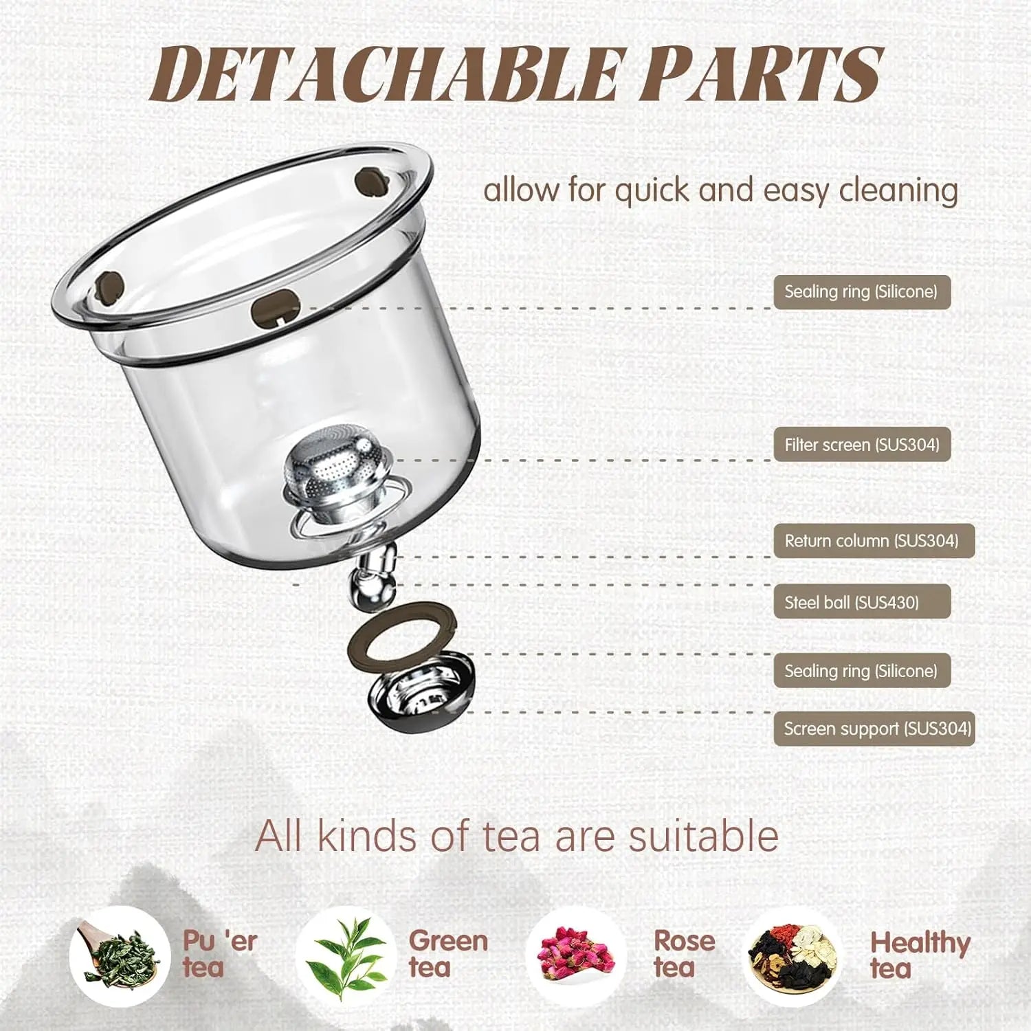 Glass teapot with wooden handle in its gift packaging