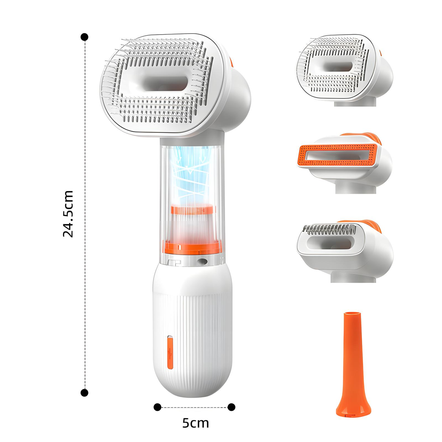 Blow nozzle attachment directing airflow over a pet coat